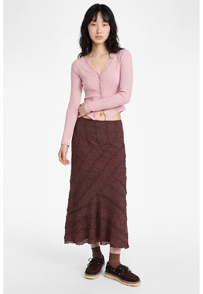 Bluza crop cu decolteu in V - Roz pastel