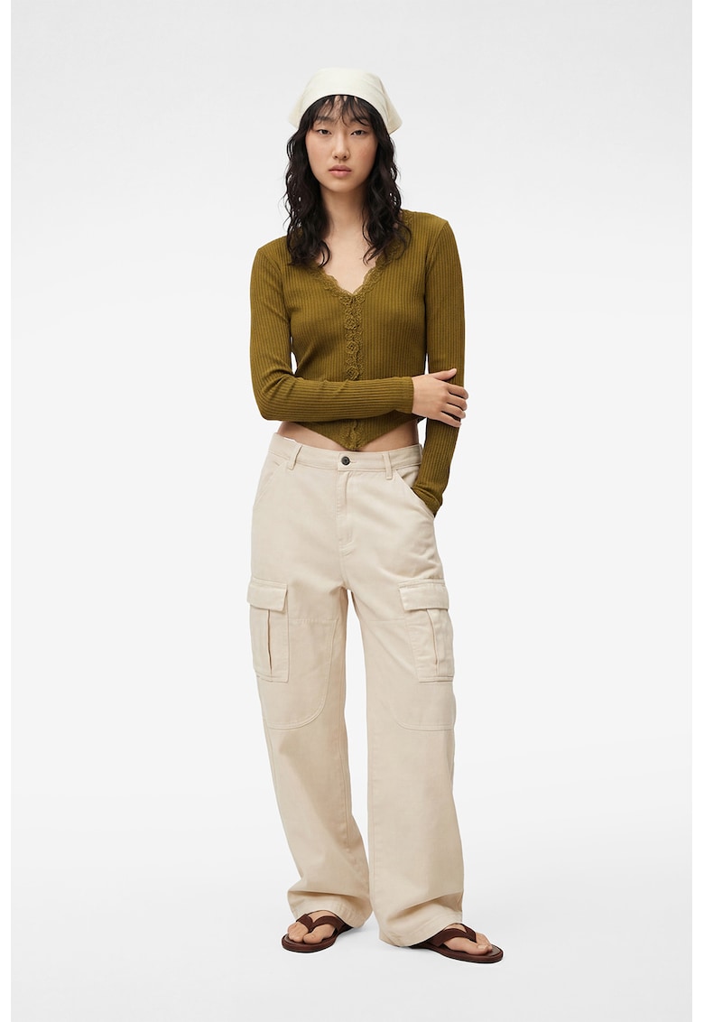 Bluza crop cu decolteu in V - Verde masliniu