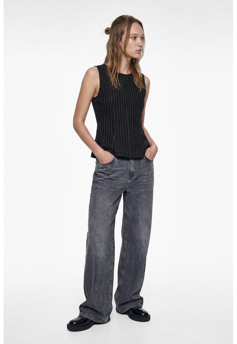 Bluza fara maneci cu model in dungi - Negru stins