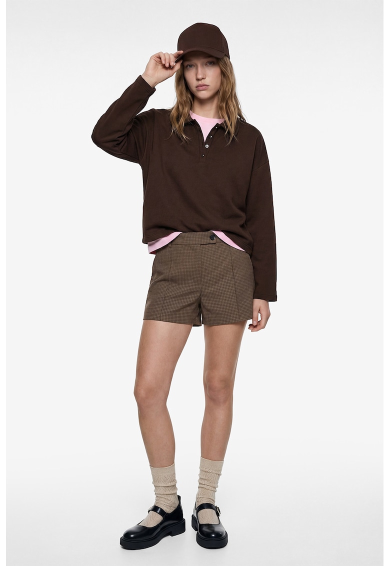 Bluza crop uni din amestec de bumbac - Maro inchis