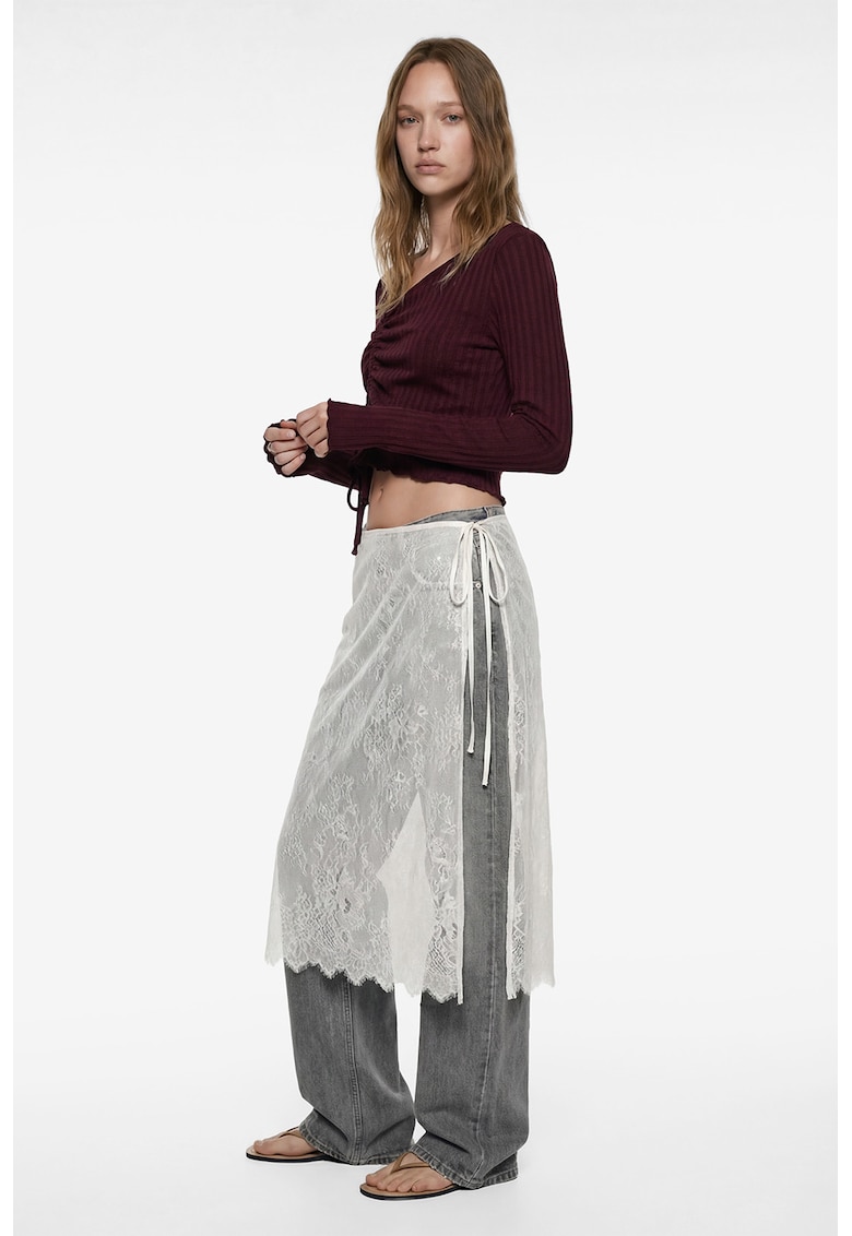 Bluza crop din amestec de bumbac - Maro cognac