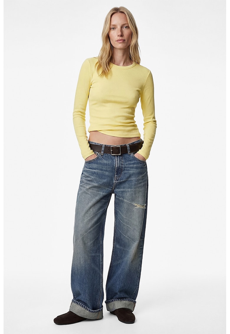 Bluza slim fit cu decolteu rotund - Galben