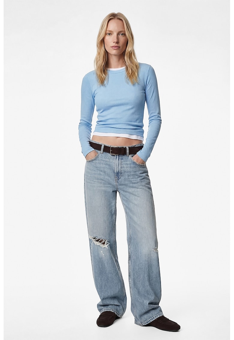 Bluza slim fit cu decolteu rotund - Albastru