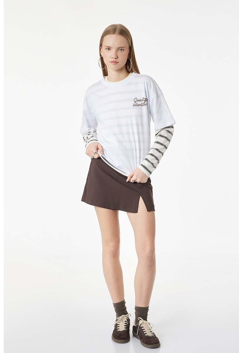 Tricou supradimensionat cu imprimeu mesaj pe spate - Alb