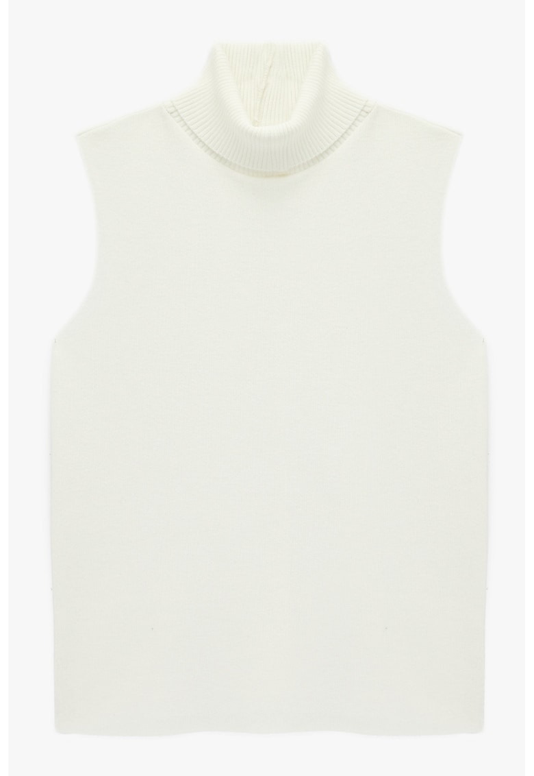 Bluza uni cu guler inalt - Alb fildes