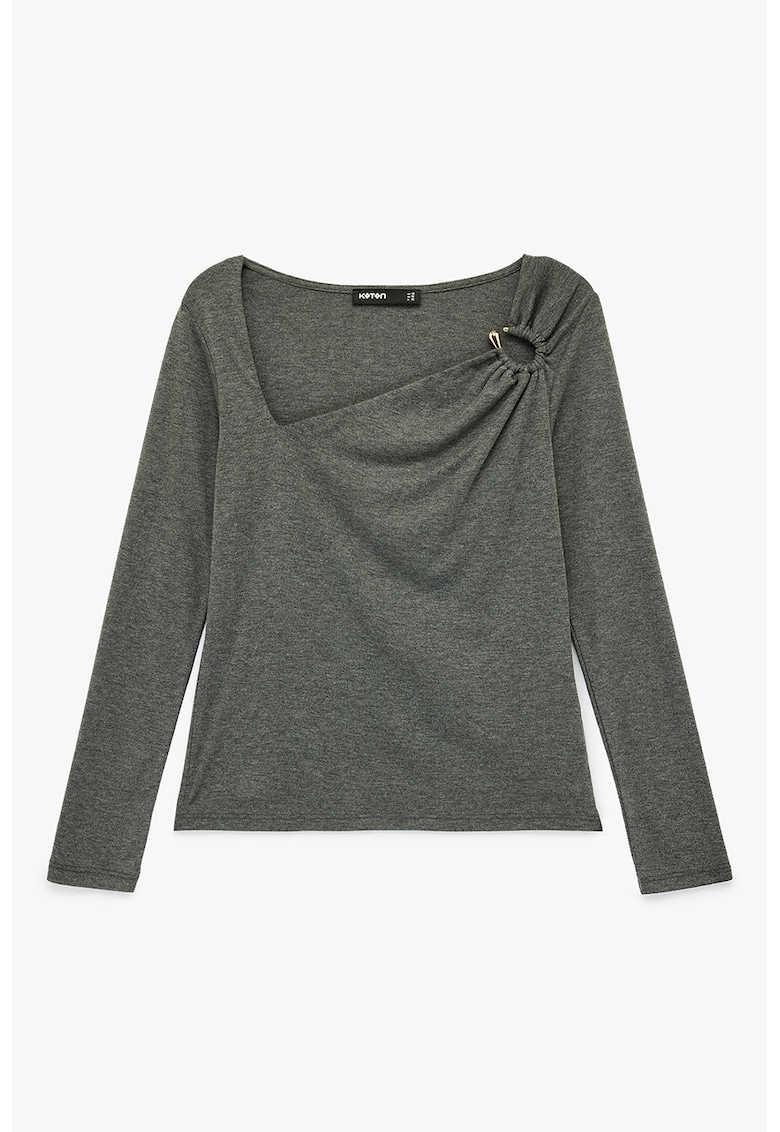 Bluza slim fit cu guler asimetric - Gri inchis melange