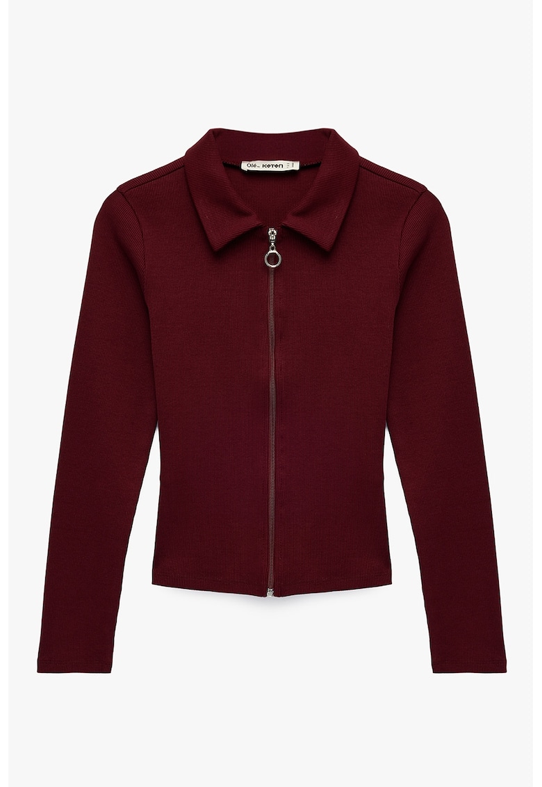 Cardigan slim fit cu fermoar - Visiniu