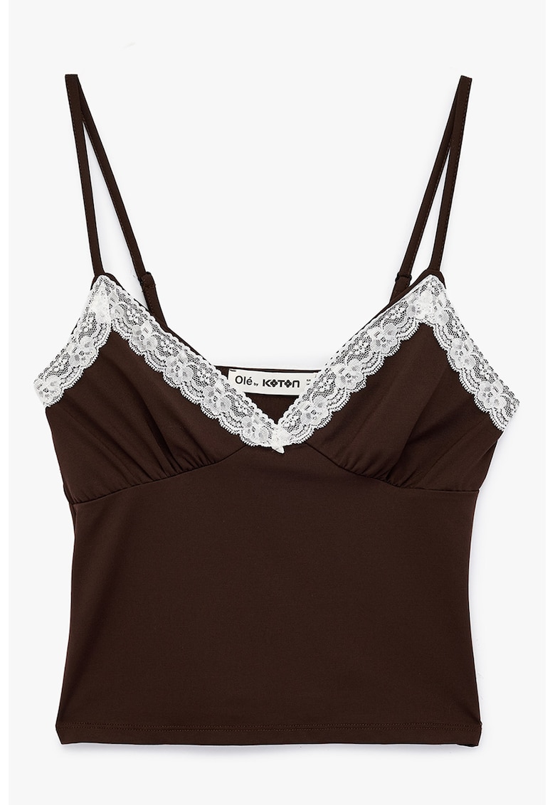 Top crop uni - Alb/Maro inchis