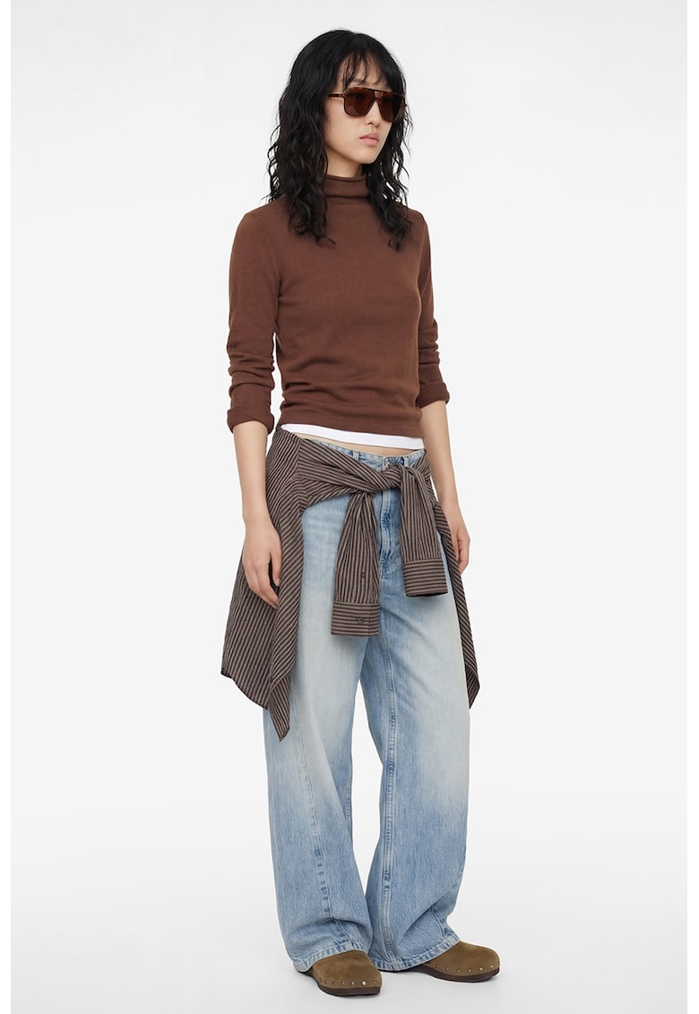 Bluza slim fit din amestec de modal - Maro