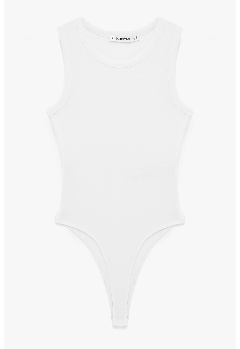 Top-body uni din amestec de bumbac si modal - Alb