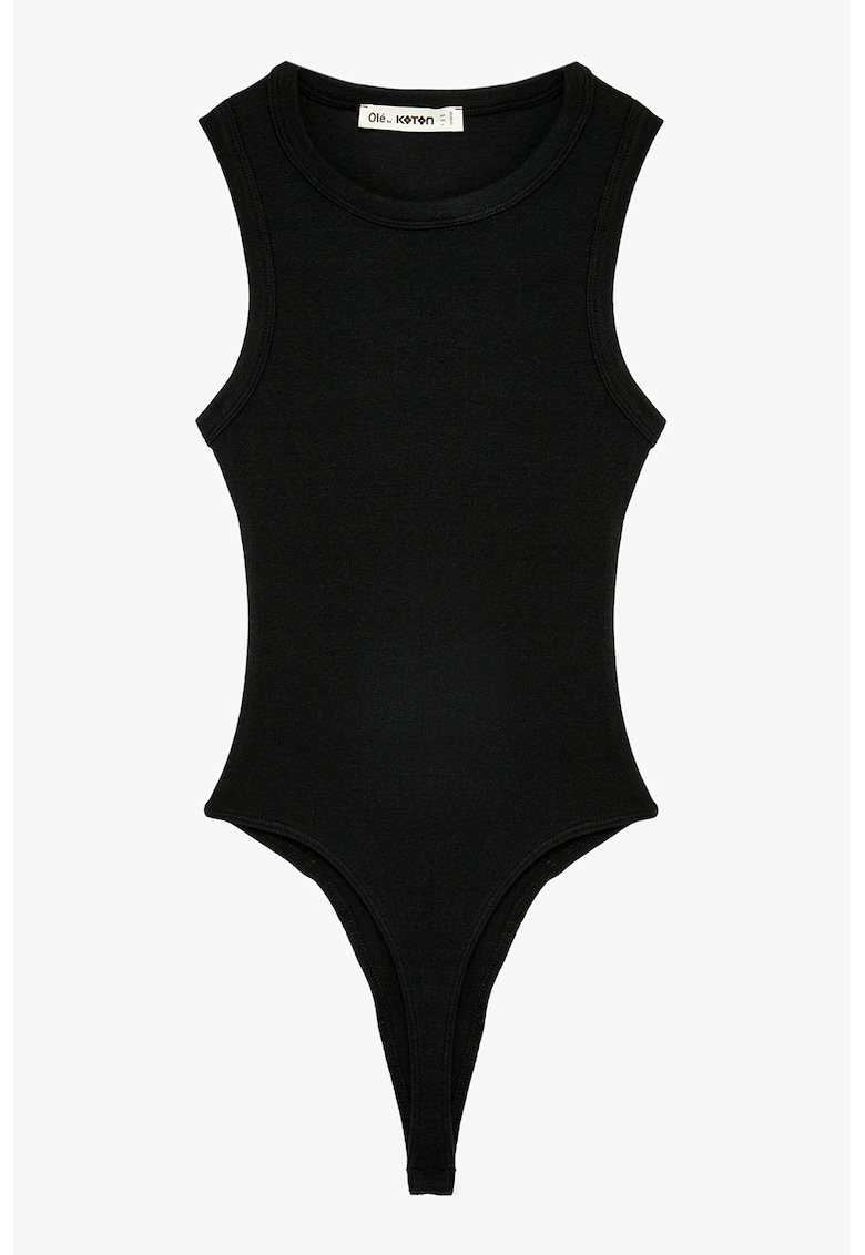 Top-body uni din amestec de bumbac si modal - Negru