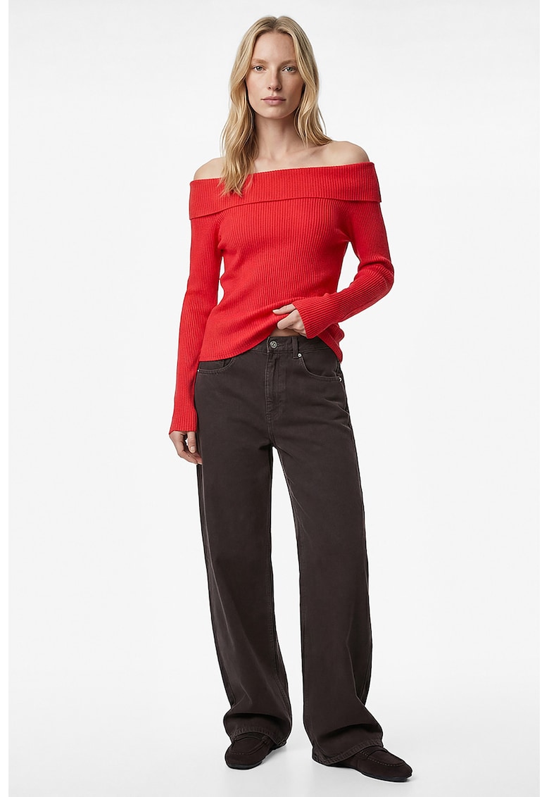 Pulover cu decolteu pe umeri - Rosu