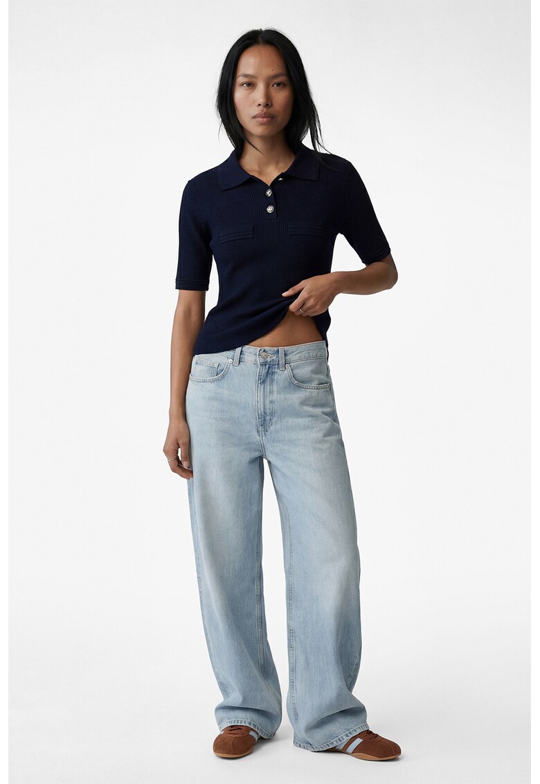 Pulover slim fit cu maneci scurte - Albastru ultramarin