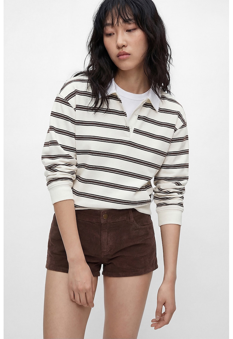 Bluza polo din amestec de bumbac - Maro inchis/Alb fildes