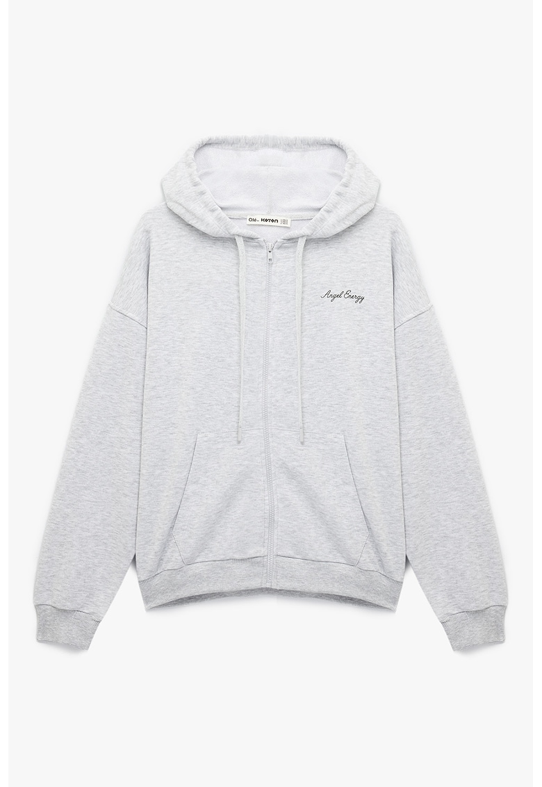 Hanorac cu imprimeu si maneci cazute - Gri deschis melange