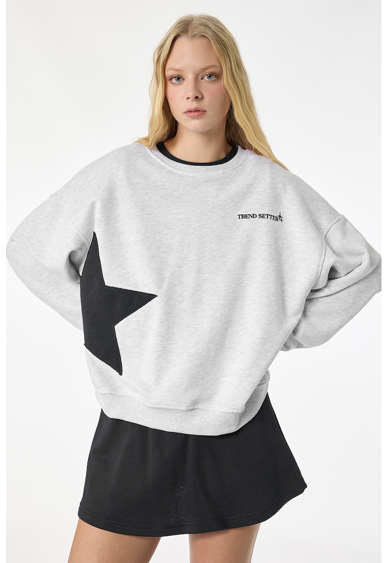 Bluza de trening supradimensionata cu text - Negru/Gri deschis melange