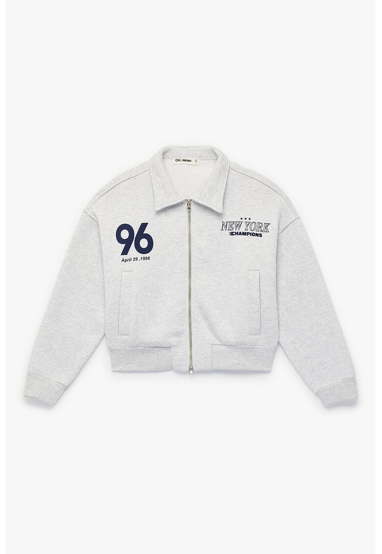 Bluza de trening cu fermoar si guler clasic - Gri deschis melange