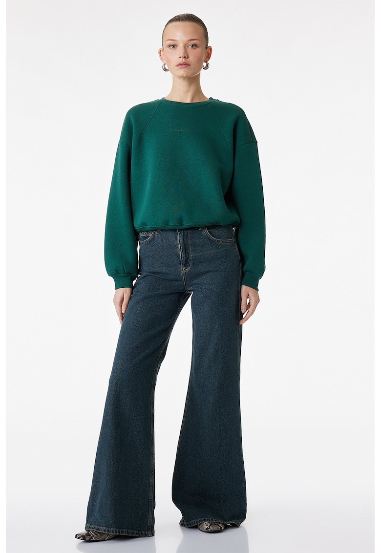 Bluza lejera de trening cu decolteu la baza gatului - Verde inchis