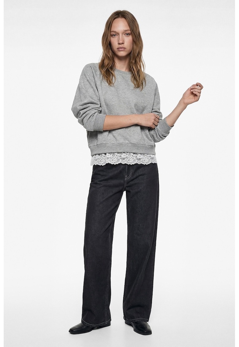 Bluza lejera de trening cu terminatie cu dantela - Gri melange