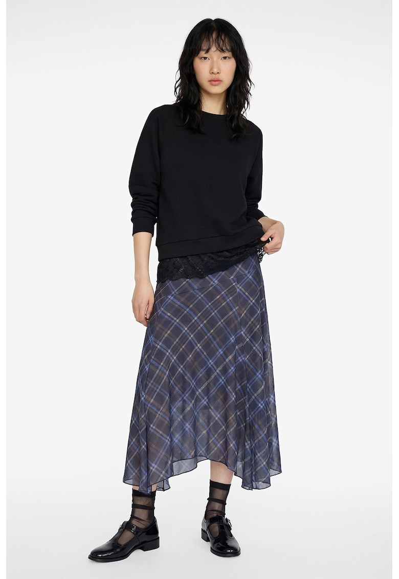 Bluza lejera de trening cu terminatie cu dantela - Negru