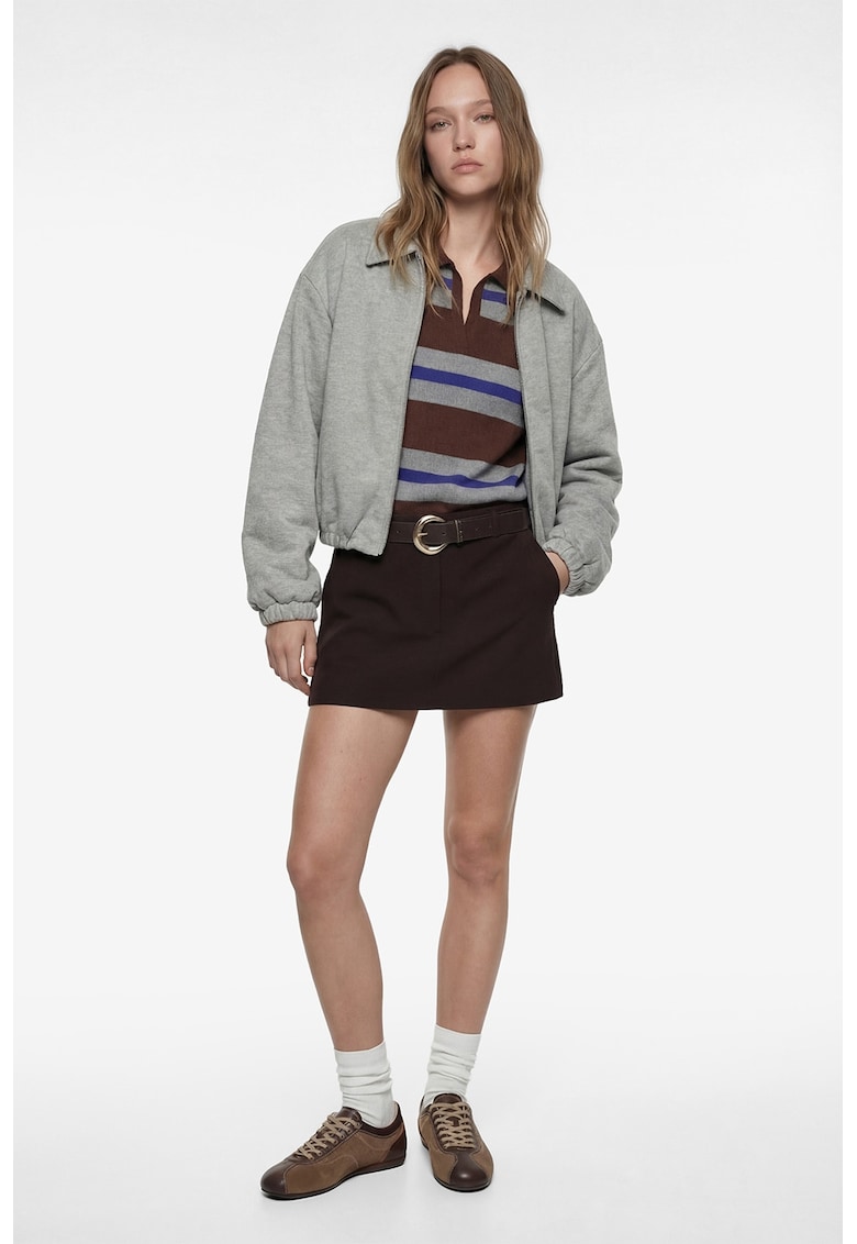 Bluza crop de trening cu terminatii elastice - Gri melange