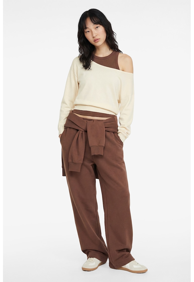 Bluza de trening crop cu decolteu pe umeri - Galben pal