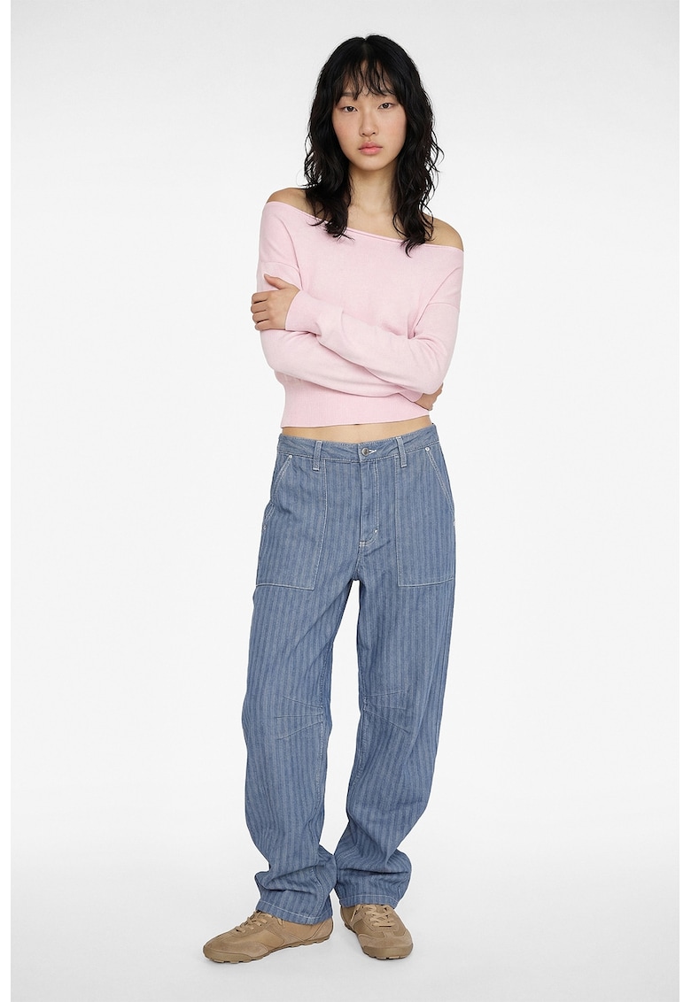 Bluza de trening crop cu decolteu pe umeri - Roz pastel