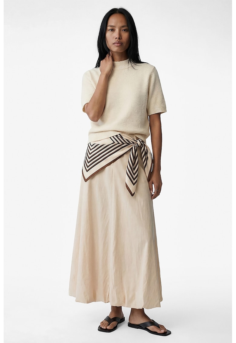 Tricou tricotat cu decolteu la baza gatului - Alb fildes