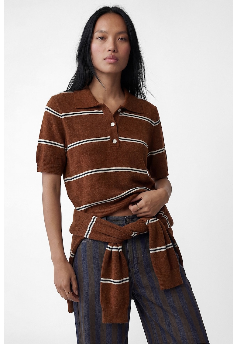 Pulover polo cu maneci scurte - Alb/Maro