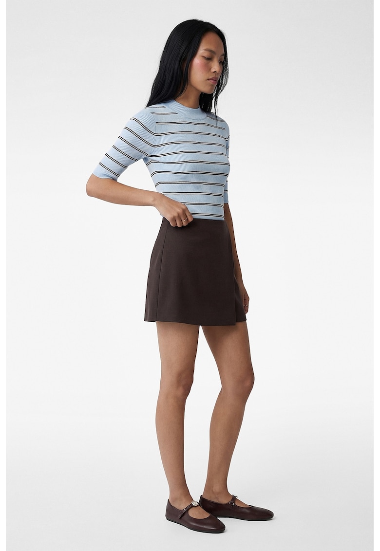 Tricou cu dungi si decolteu la baza gatului - Maro/Albastru