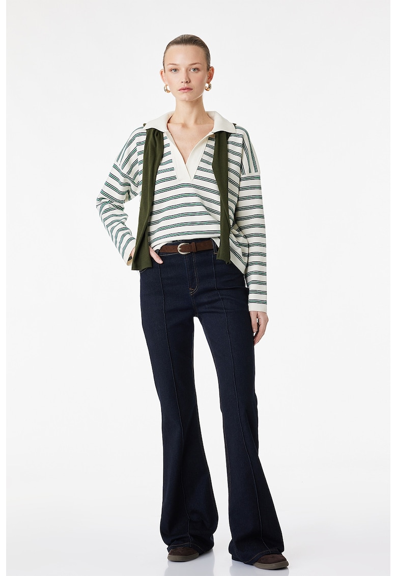 Bluza polo cu dungi - Verde/Alb fildes