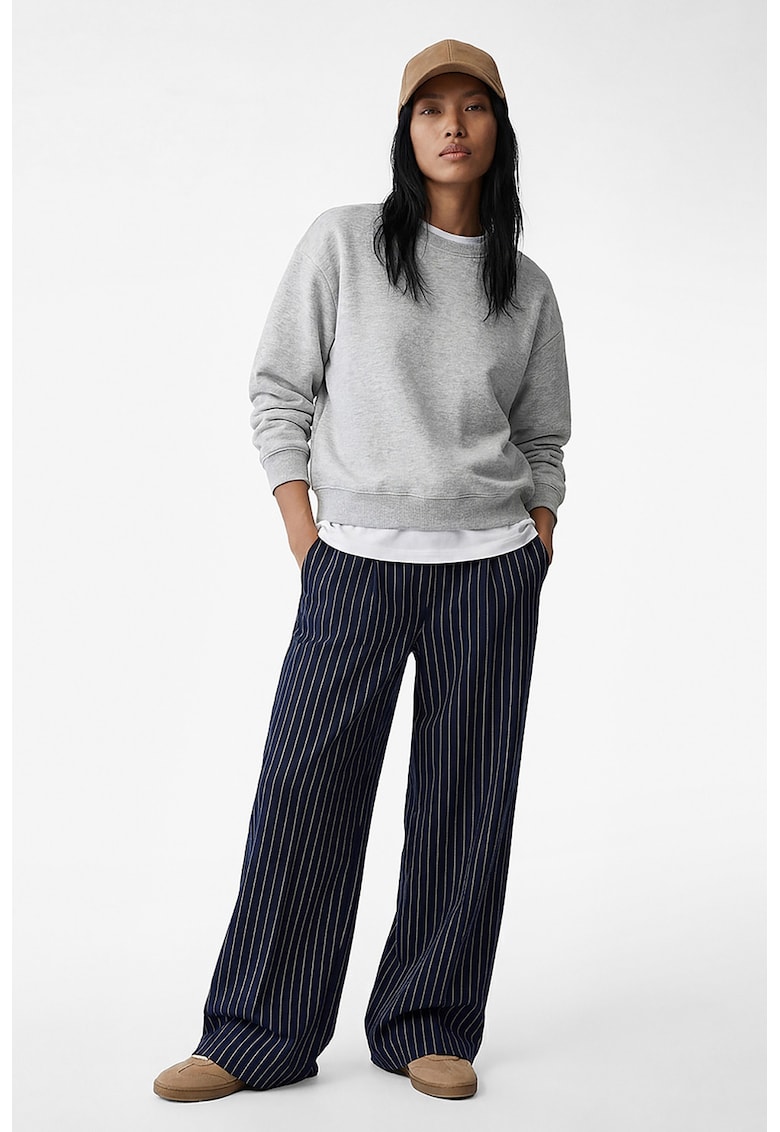 Pantaloni cu croiala ampla si model cu dungi discrete - Gri deschis melange