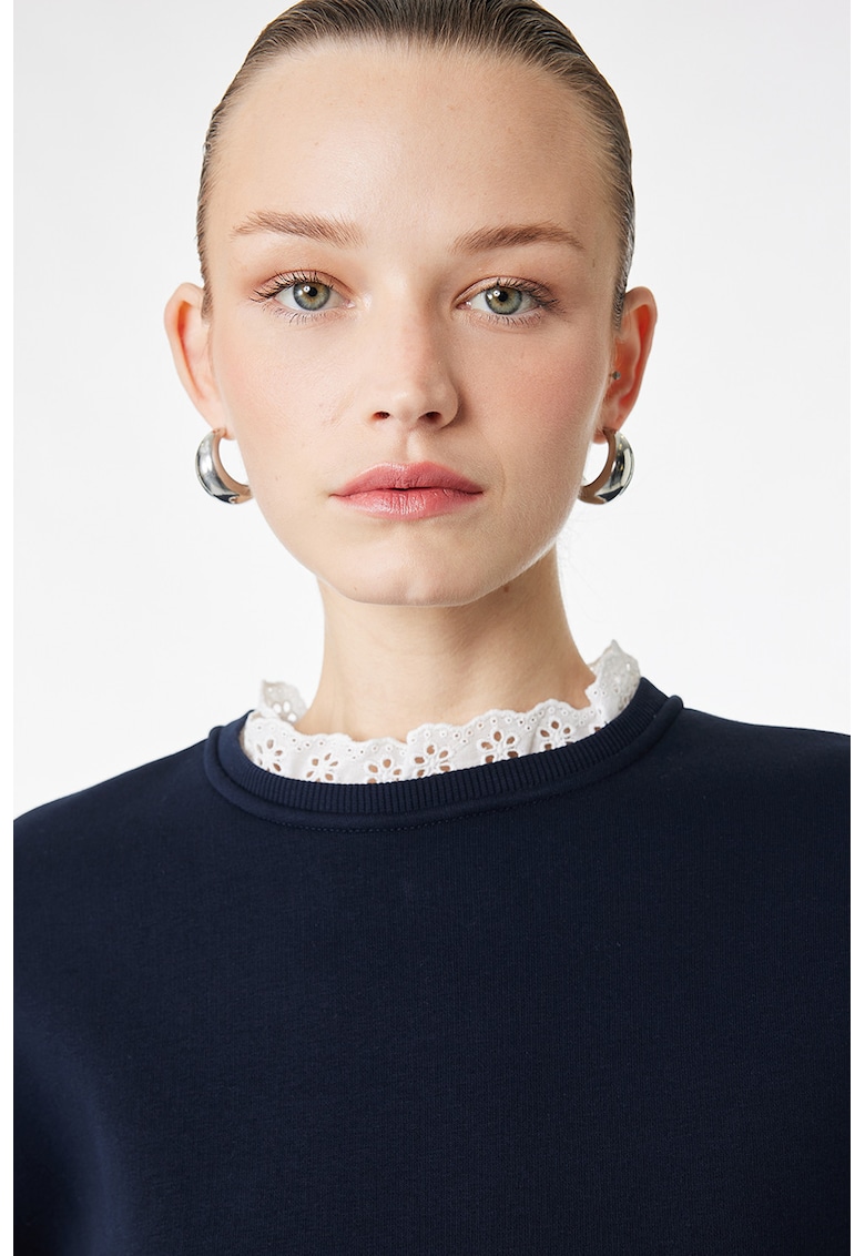 Bluza de trening cu dantela Sangallo - Alb/Albastru ultramarin