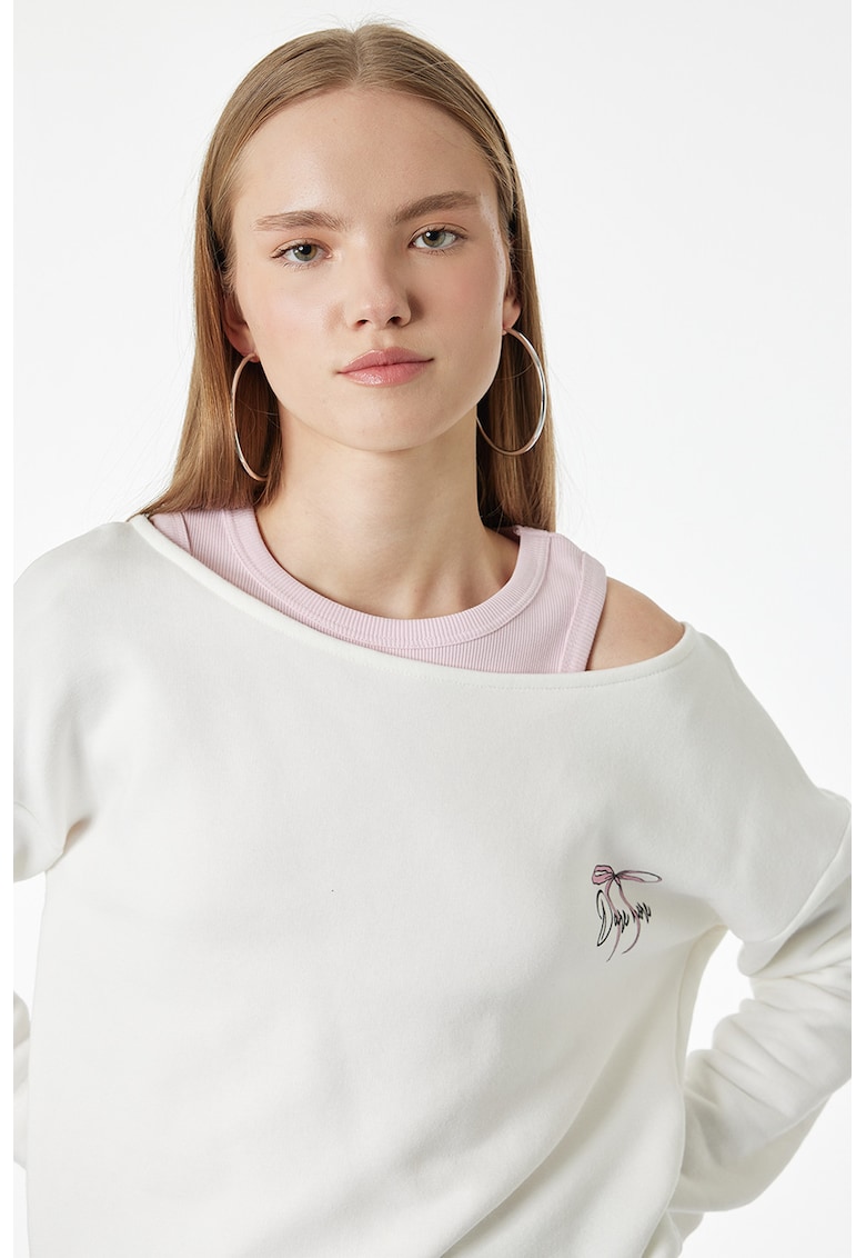 Bluza lejera de trening cu model text - Alb fildes/Negru/Roz