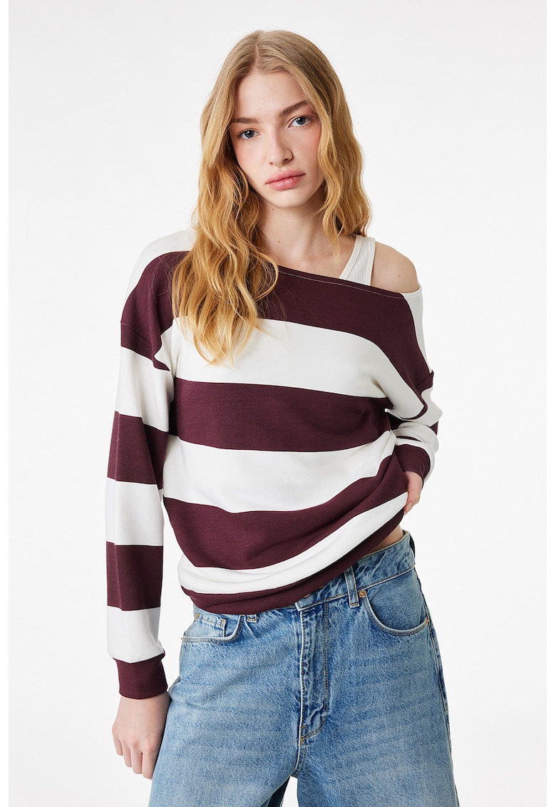 Bluza de trening din amestec de modal cu dungi - Alb/Visiniu