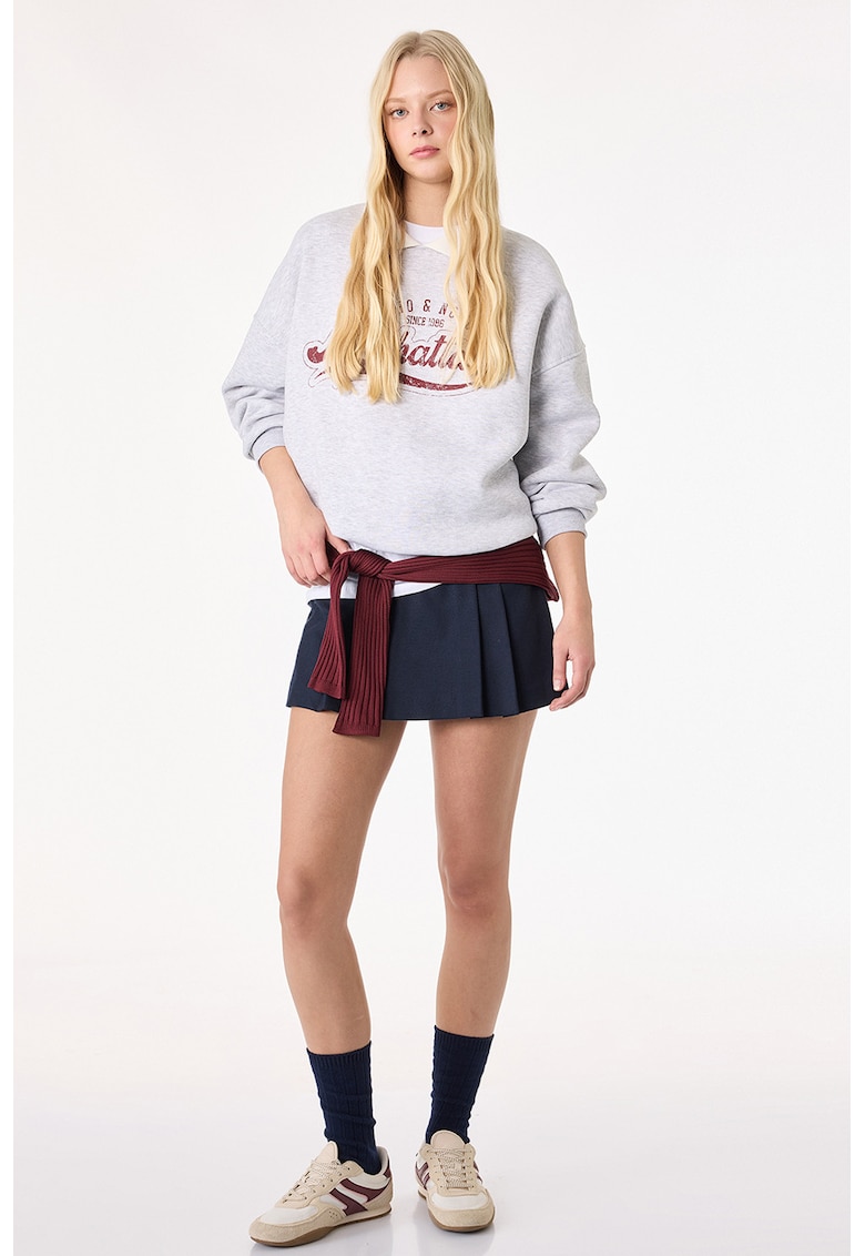 Bluza de trening cu model text - Rosu inchis/Gri melange