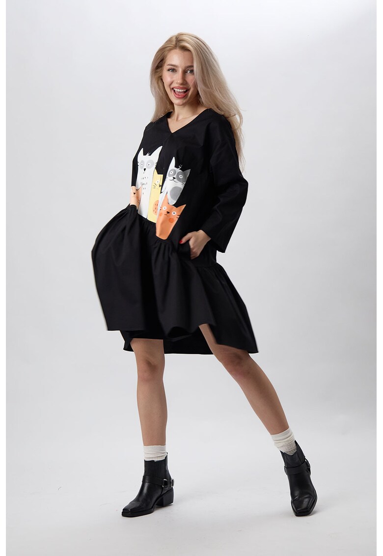 Rochie pictata manual cu volan asimetric Ria