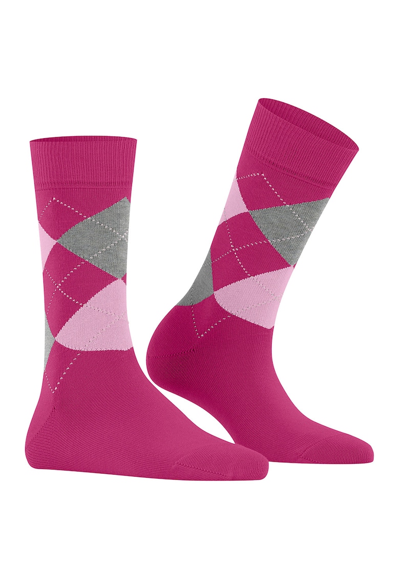 Sosete lungi cu model argyle Queen - Gri melange/Roz