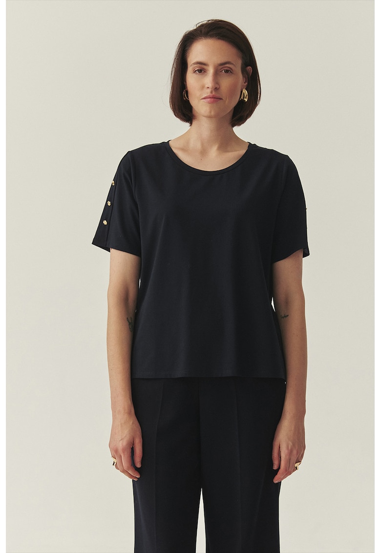 Tricou din amestec de modal cu decolteu rotund - Auriu/Albastru ultramarin