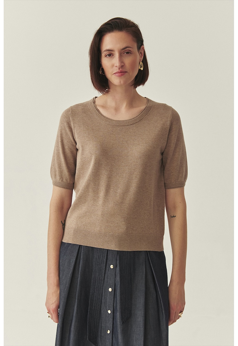 Bluza tricotata fin cu maneci scurte - Maro deschis