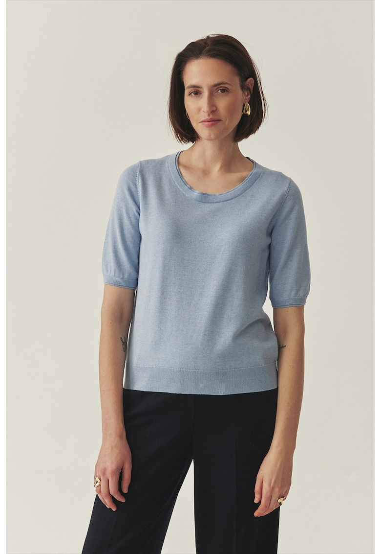 Bluza tricotata fin cu maneci scurte - Albastru lavanda