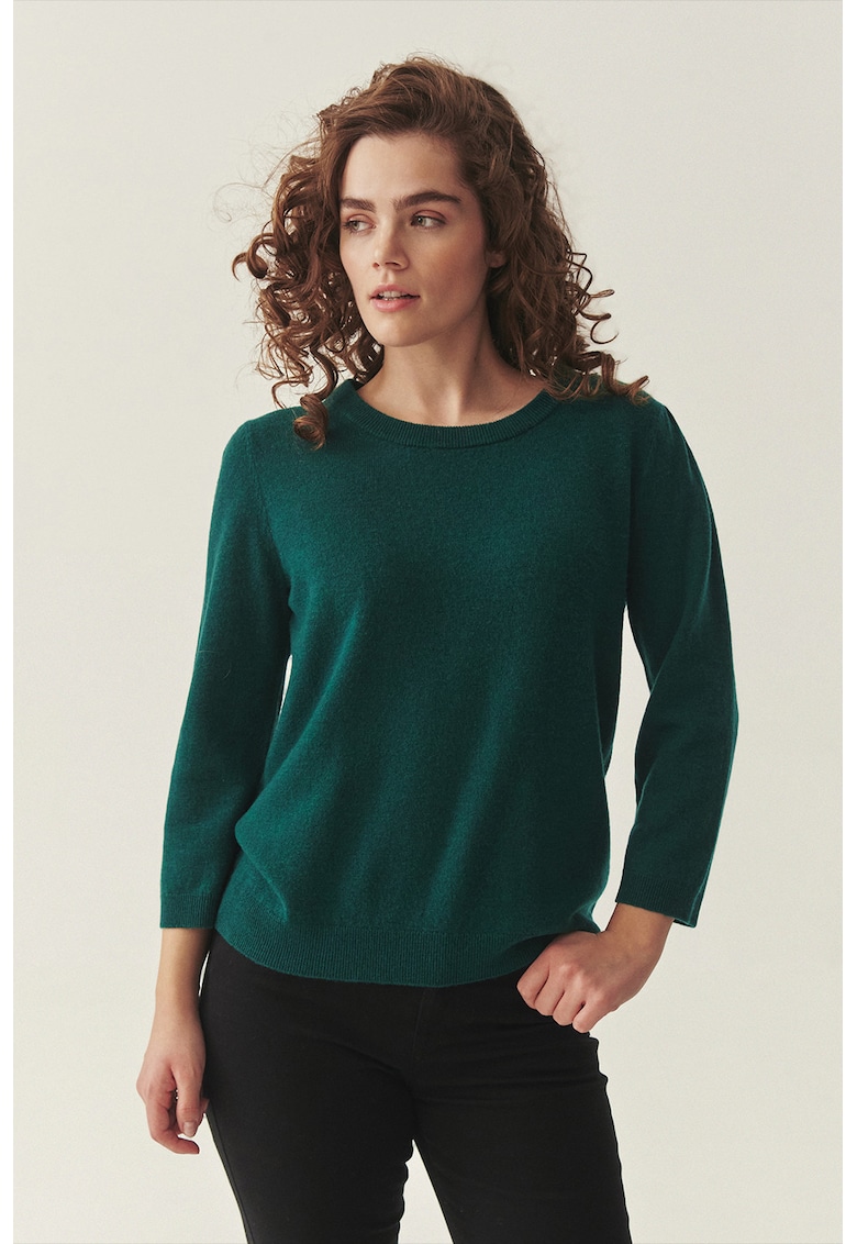 Pulover din lana cu decolteu rotund - Verde englez