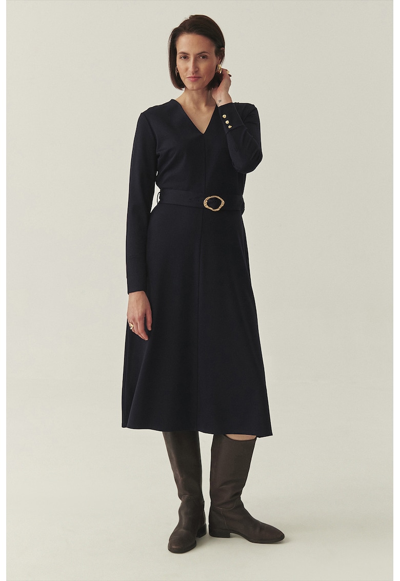 Rochie midi cu decolteu in V - Albastru ultramarin