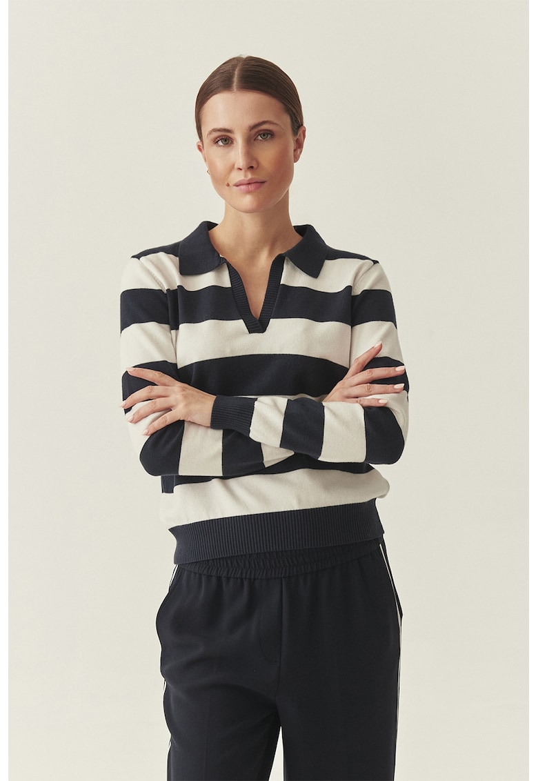 Pulover polo cu model in dungi - Alb fildes/Albastru ultramarin