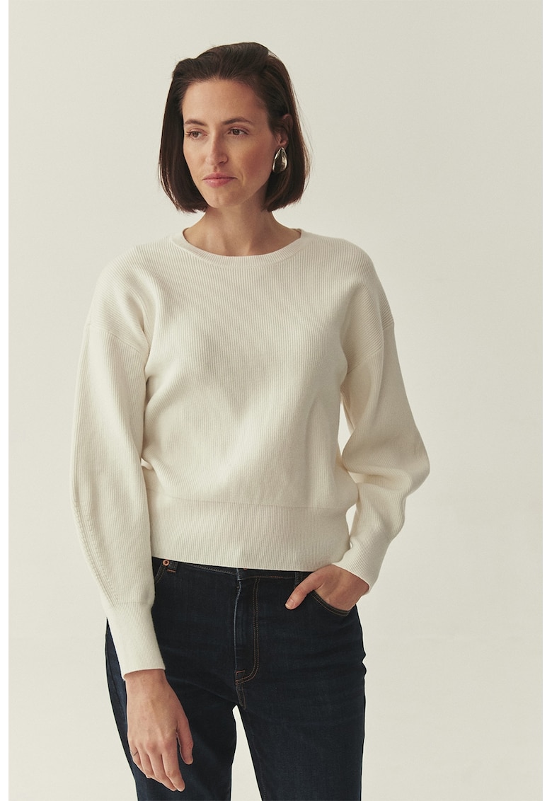 Pulover striat cu maneci cazute - Alb fildes