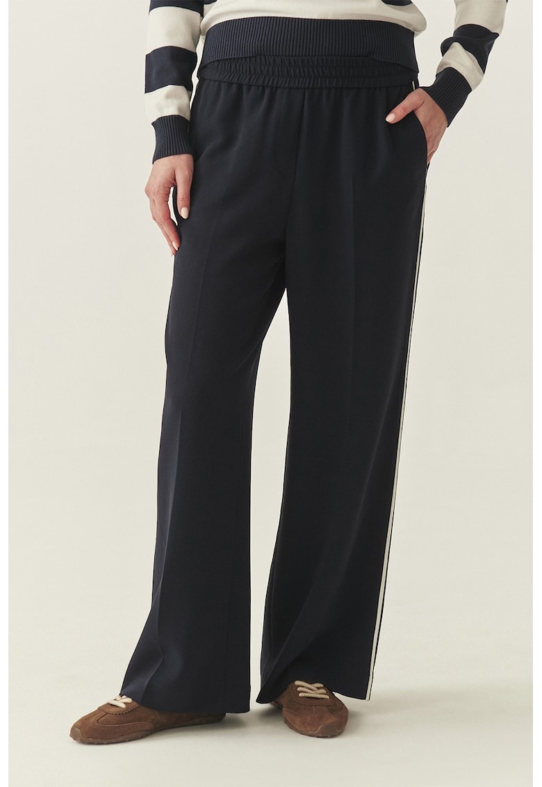 Pantaloni de trening cu croiala ampla si dungi contrastante - Alb/Albastru ultramarin