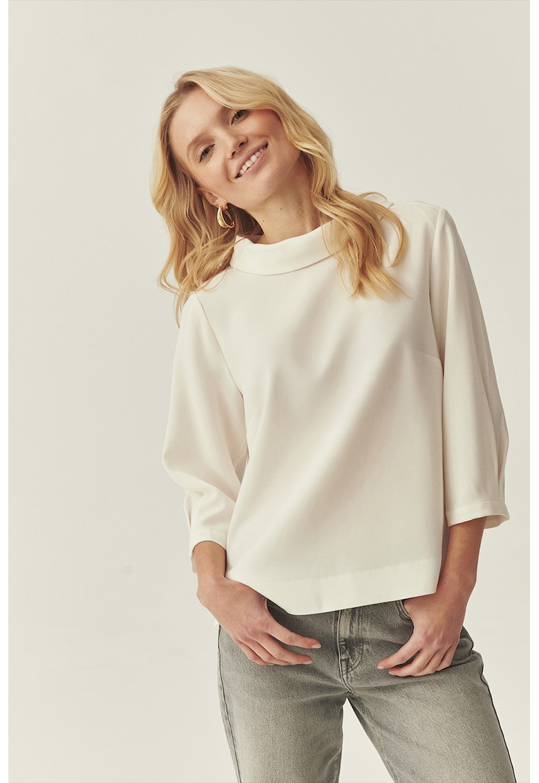 Bluza cu model uni si slituri laterale Takeri - Alb fildes