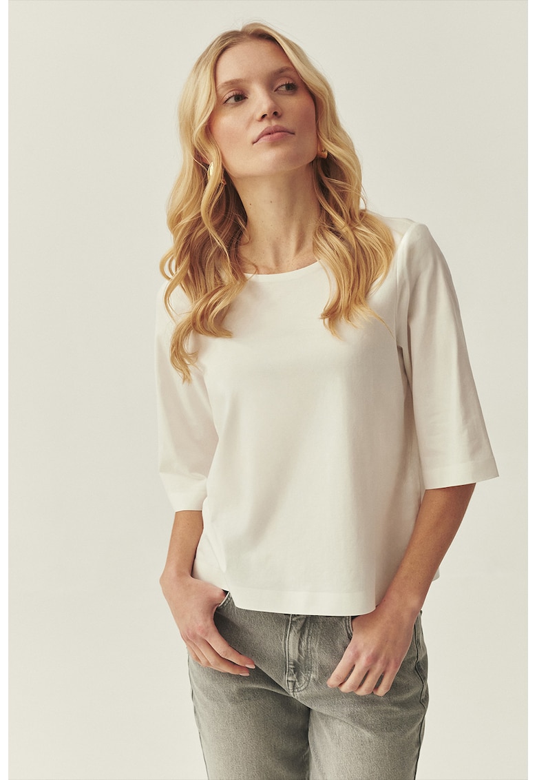 Bluza din amestec de bumbac cu model uni - Alb murdar