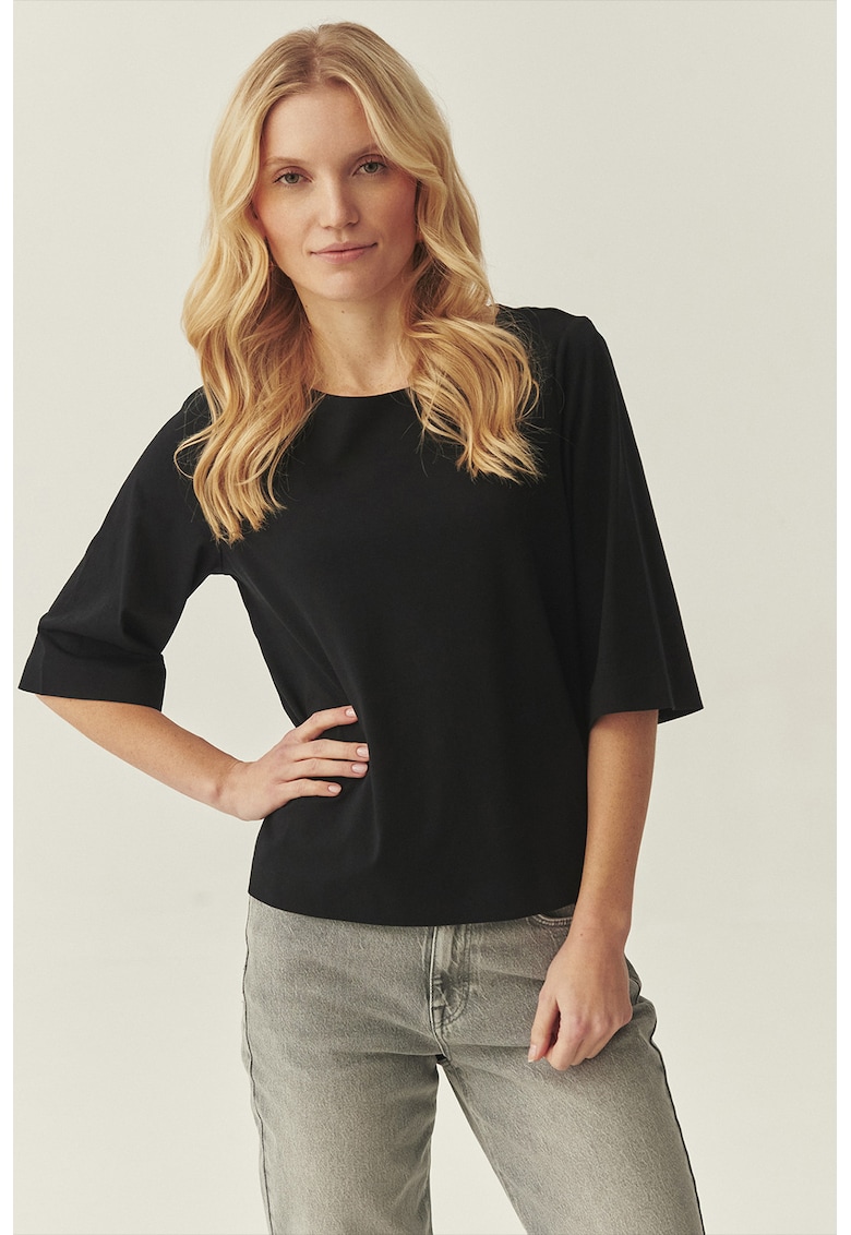 Bluza din amestec de bumbac cu model uni - Negru