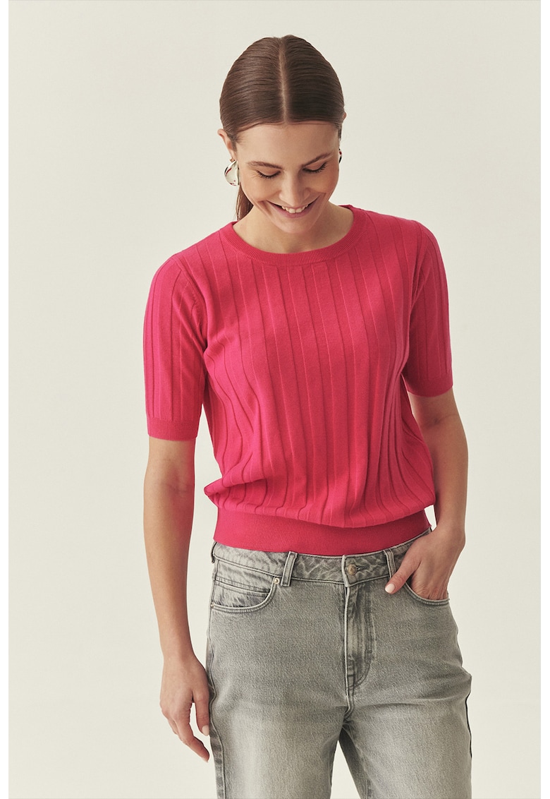 Bluza din amestec de lana cu decolteu rotund - Roz aprins